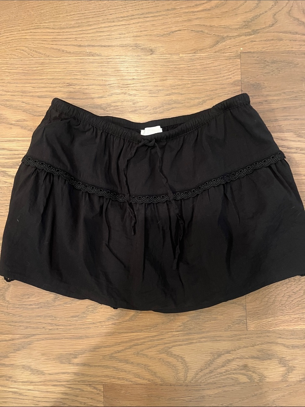 Reformation Black Tiered Lace-Trim Mini Skirt